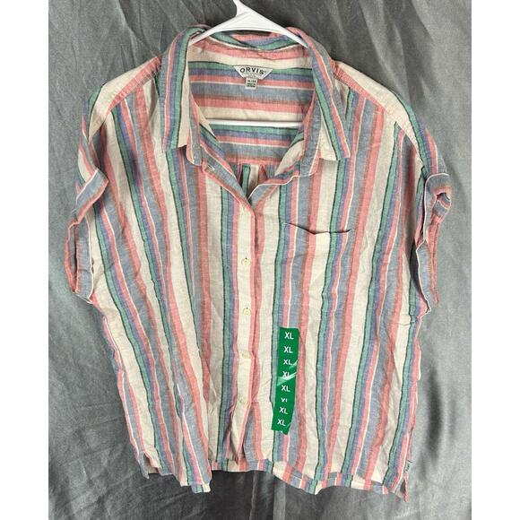 Orvis Tops - Women Orvis XL Striped Button Down Shirt Short Sleeve Lightweight Casual Blouse
